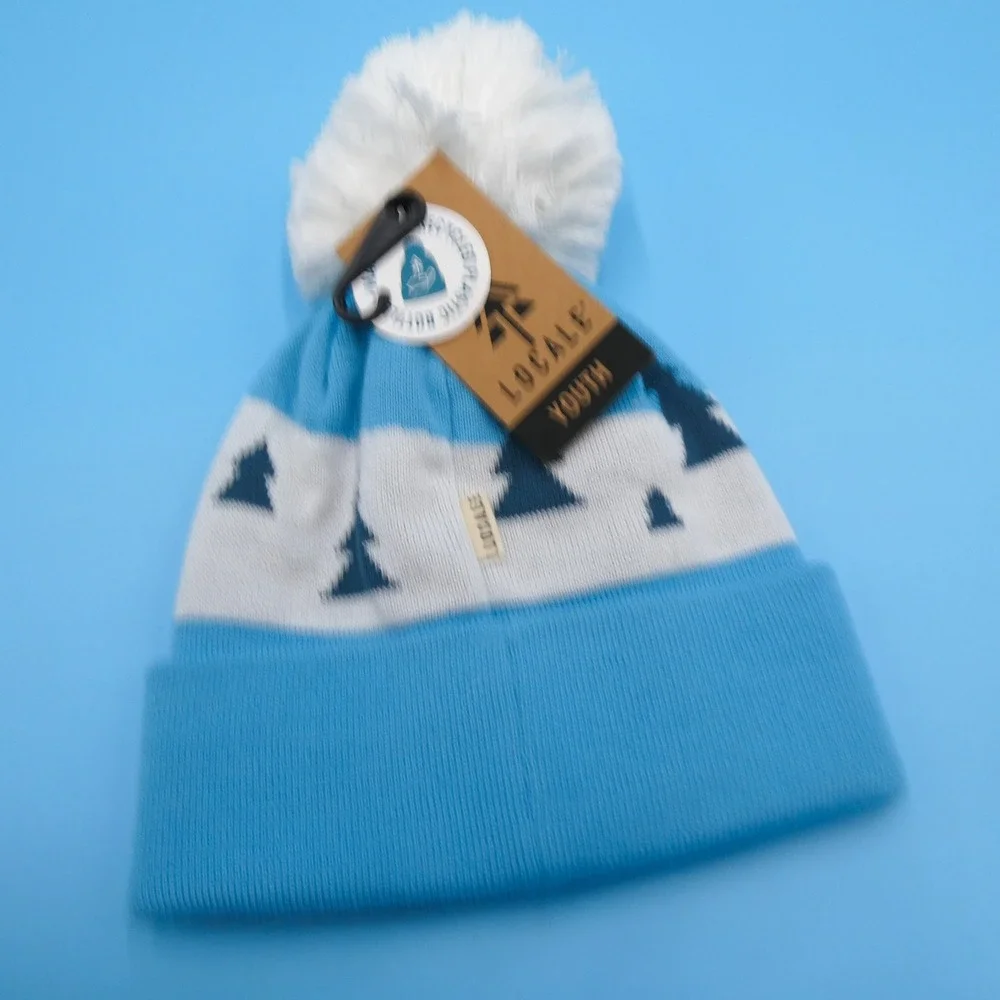 Locale Beanie Hat Youth One Size Black Hills South Dakota Blue Pom Recycled Knit